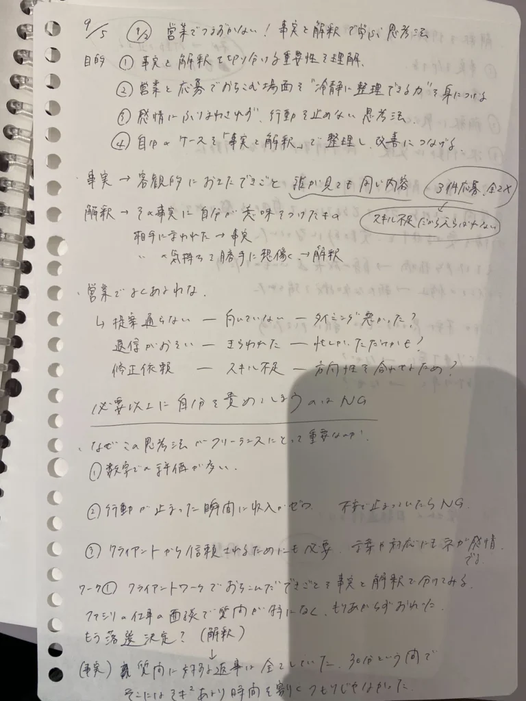 ニュークリエイトに入ってから「事実と解釈」のグルコンで自らと向き合ったノート
