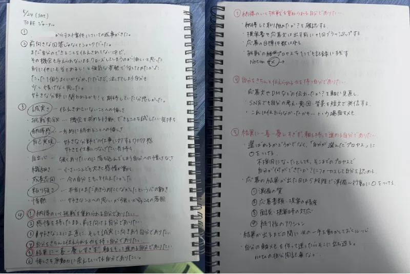 面談を振り返り、自分の行動を書き出した当時のジャーナリング
