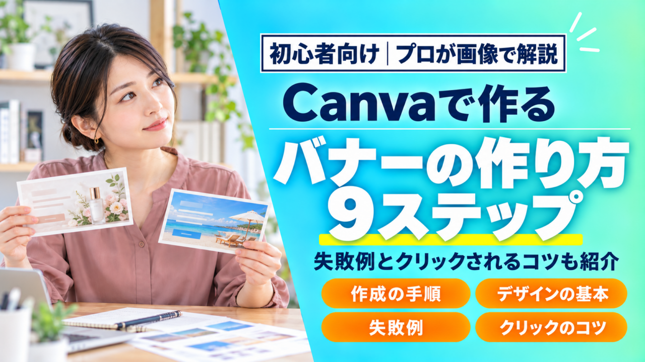 【プロが画像付きで解説】初心者向けCanvaを使ったバナーの作り方9ステップ！失敗例やクリックされるコツも